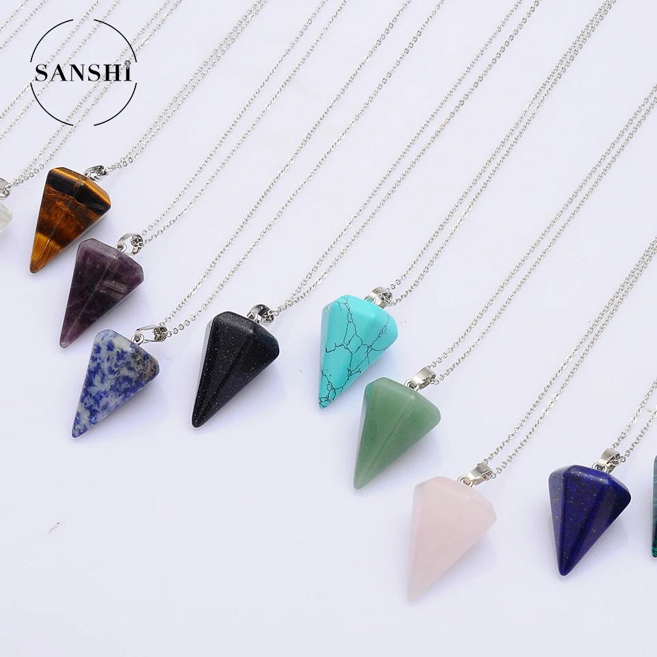 Wholesale Multicolor Nature Stone  Hexagonal Cone Pendant Charm Pendants Agate Pendants