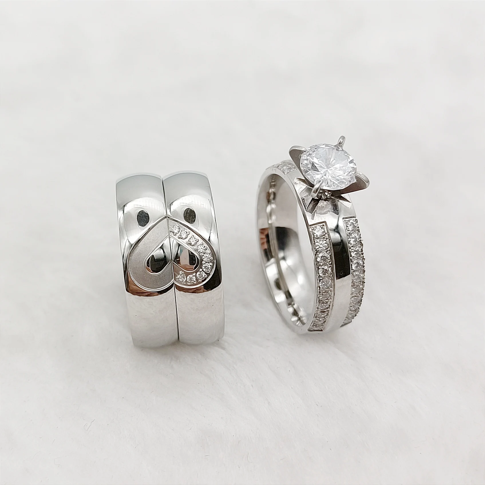 Luxury 3pcs Wedding Engagement Rings Cubic Zirconia Diamond Bridal Sets For Men and Women Lovers Jewelry Finger Ring