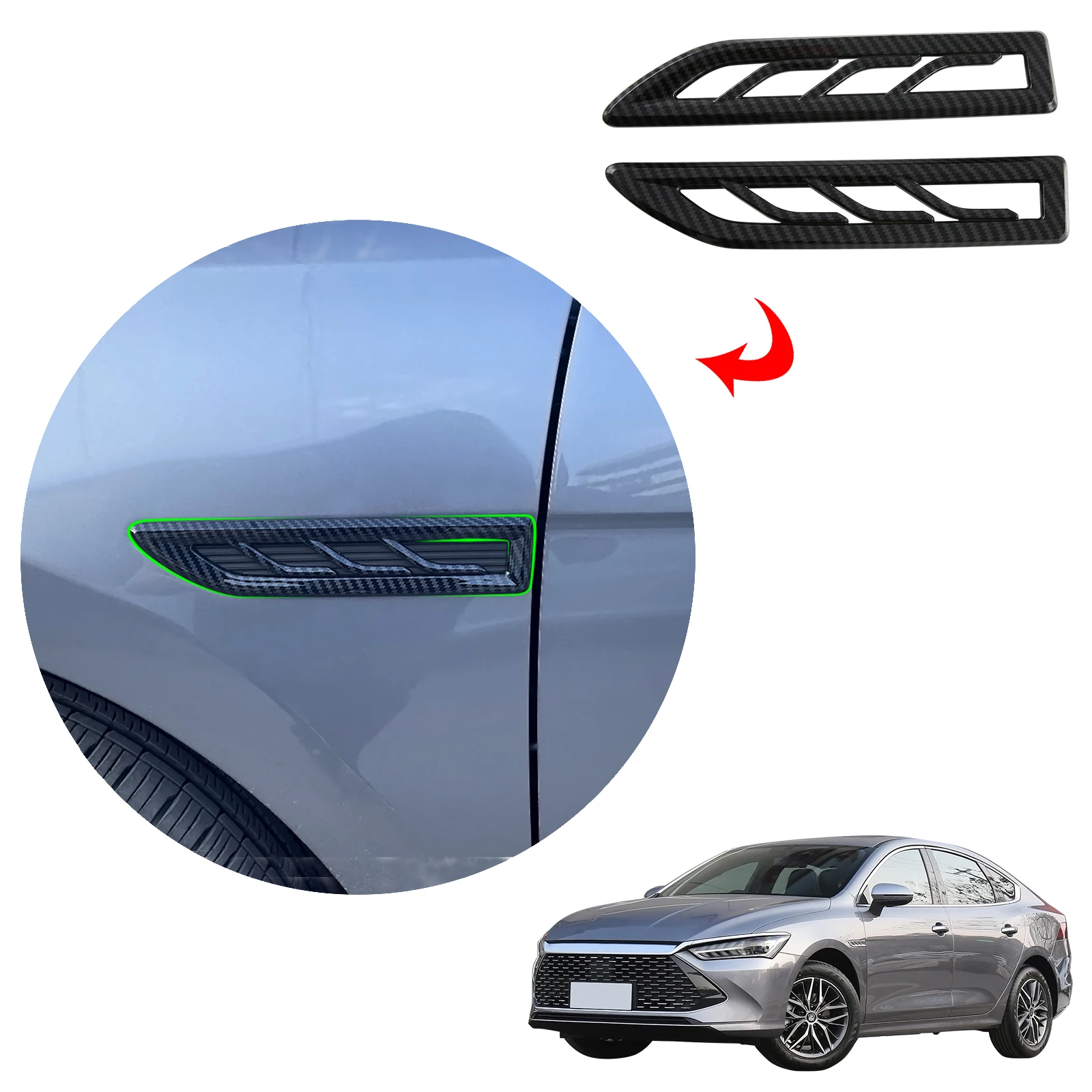 Автомобильная декоративная наклейка боковая вентиляционная решетка Накладка на решетку радиатора защитная накладка для BYD Qin Plus DM-I 2021