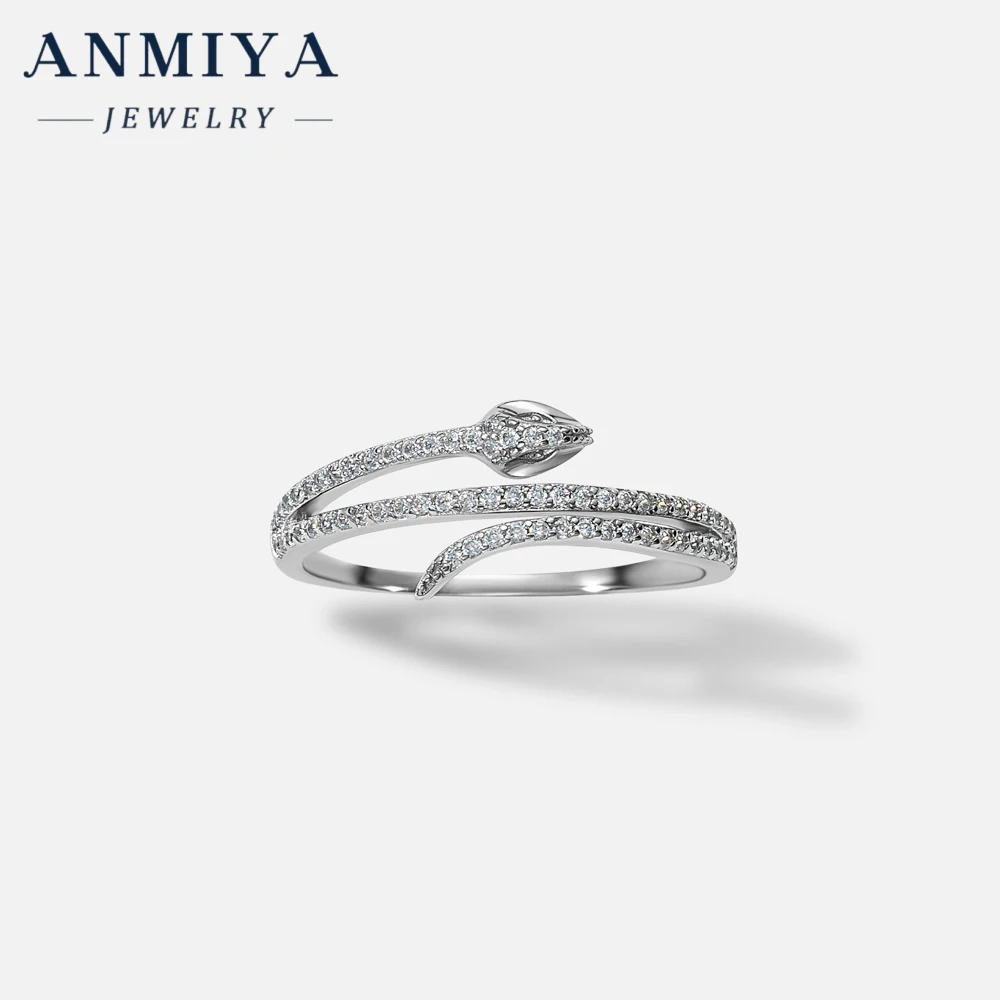 ANMIYA Custom Fashion Diamond Crown Ring 925 Sterling Silver Advanced Snake Shape Cubic Zirconia Fine Jewelry Ring For Women