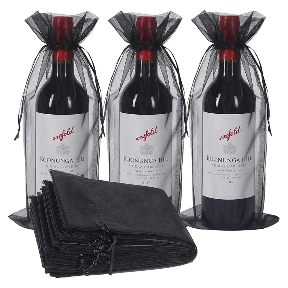 Custom logo Wine Bottle Gift Bags Wedding Birthday Party Festival Gift Favors Drawstring Organza Wine Bags