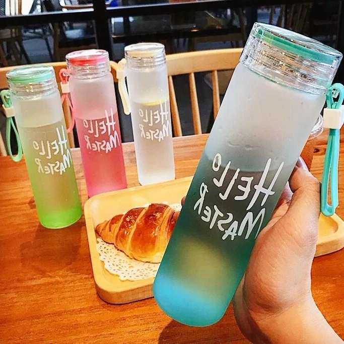 Wholesale Design Wide Mouth Drinking Borosilicate Custom Glass Water Bottle with Plastic Lid