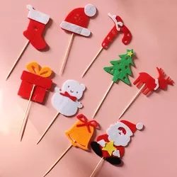 Wholesale Cheap red green Santa Elk Bells Gift Box Pine Snowman Hat Socks Cane Christmas Themed Felt Plug-In Cake Decoration