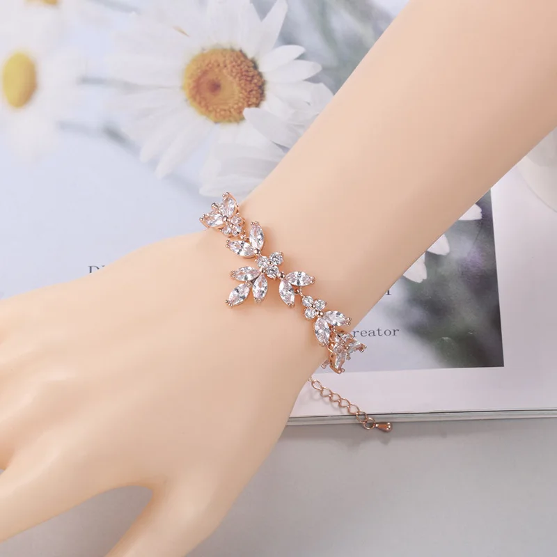 New Arrival Cubic Zirconia Crystal Bridal Bracelets for Women Wedding Jewelry in Rhodium Silver / Rose Gold / Yellow Gold Plated