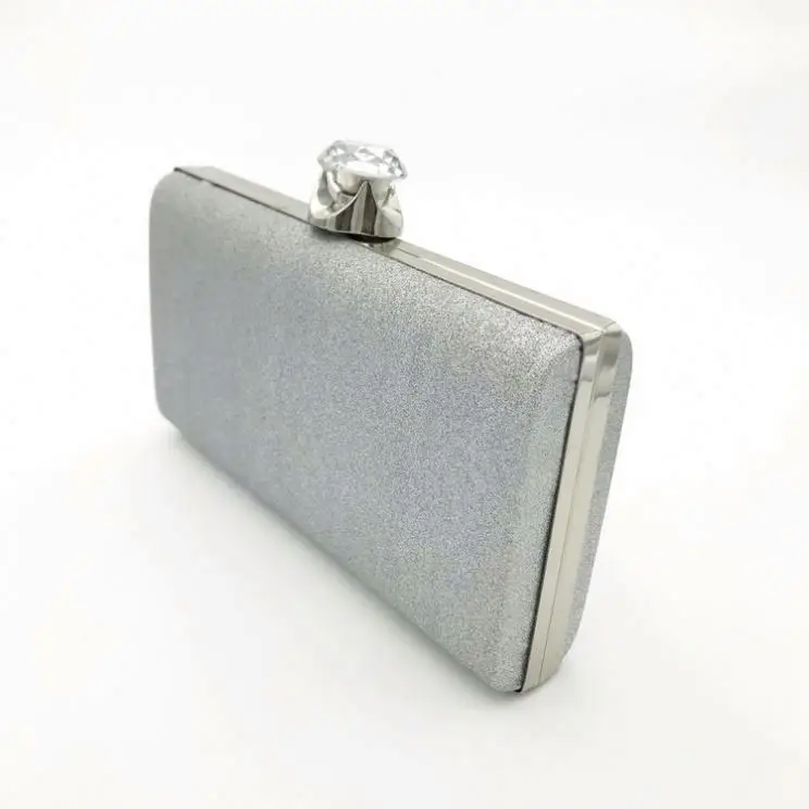New Trendy Manufacturer Fashion Crystal Women PU Hard Shell Box Clutch Bag Big Size Bling Glitter Evening Bags with Metal Frames