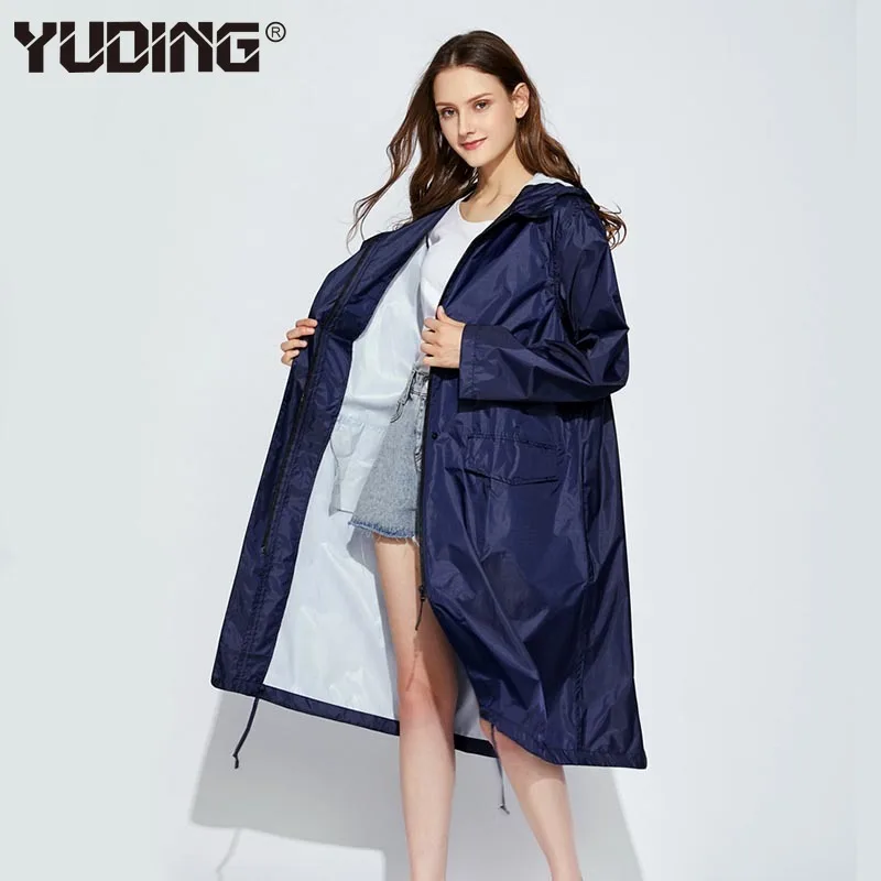 Women Hooded Long Rain Jacket windbreak Waterproof Raincoat for Adult Outdoor Raincoat