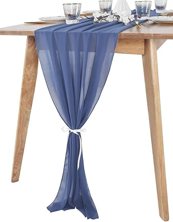 Пыльная синяя шифоновая скатерть 27x120 дюймов романтичная Цветочная Скатерть для свадьбы