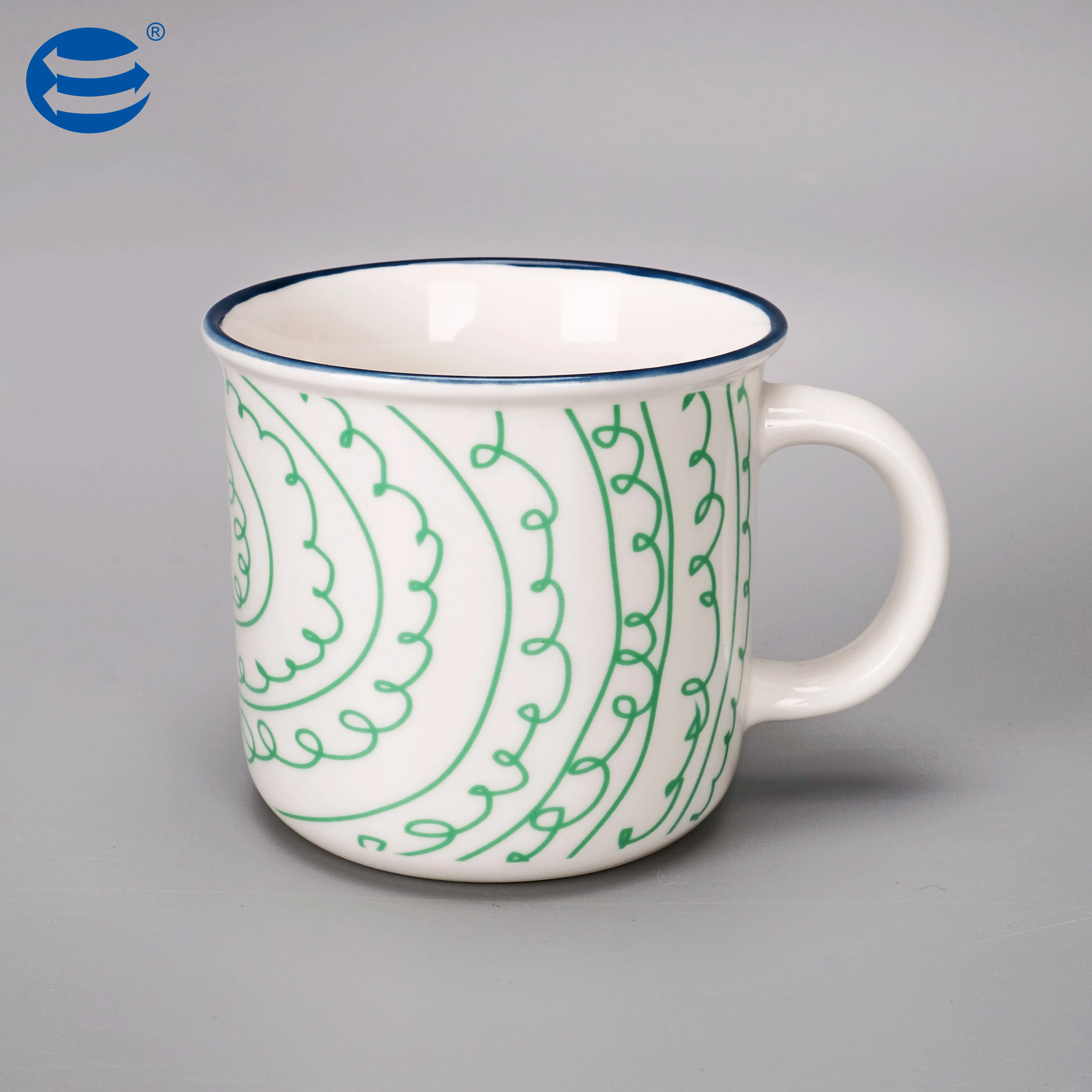 High Quality Bone China Tableware Set Green Decal Ceramic Dinnerware Eco-Friendly Porcelain Plate Mug Collection Green Decal