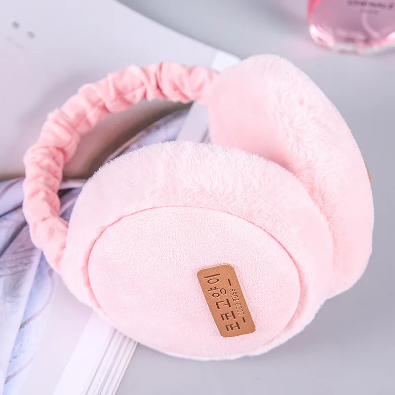 Hot Sale Winter frostproof warm earmuffs adjustable telescopic solid color hamburger shape ear muffs foldable plush earmuffs