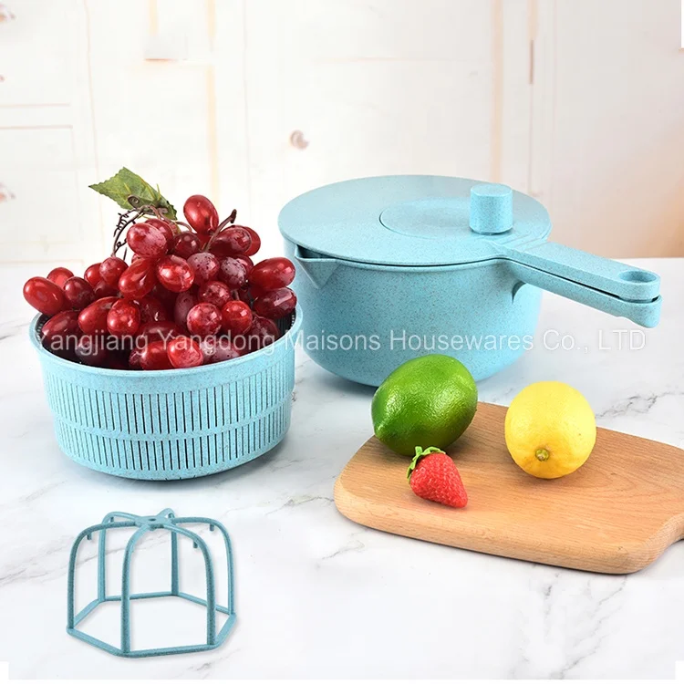 Maisons New Arrival Wheat Straw Egg Separator Vegetable Salad Spinner Set with Drain Basket Colander