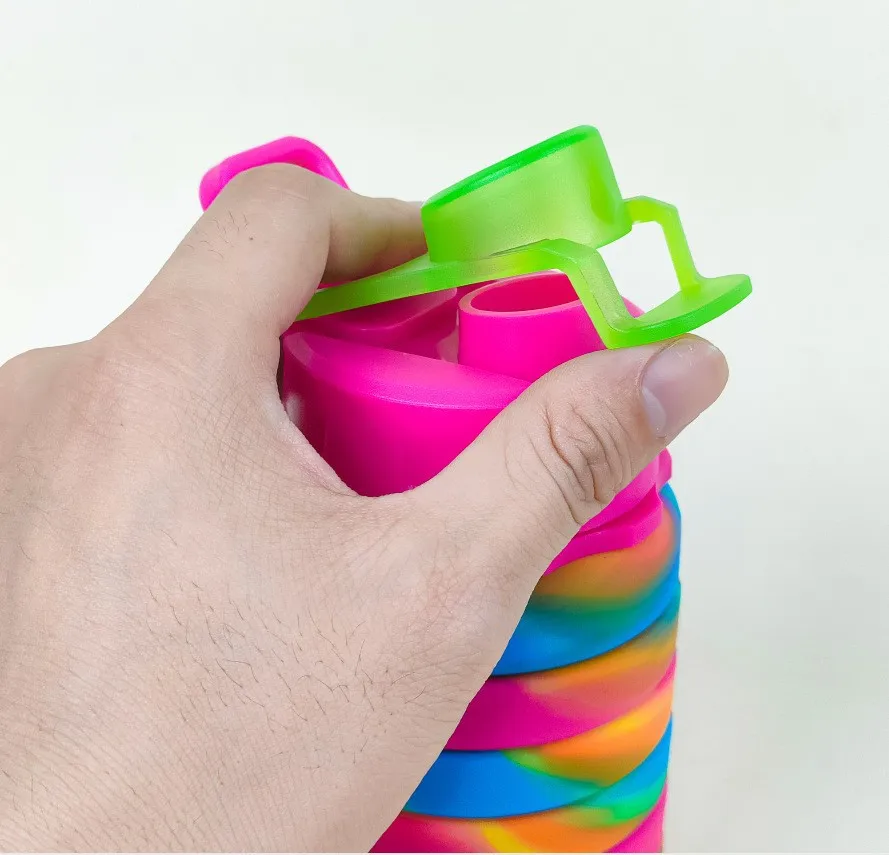 Portable Accompanying Cup Bpa Free Food Grade Camo Outdoor Sports Anti-fall Round Kettle 500ml Collapsible Silicone Water Bottle