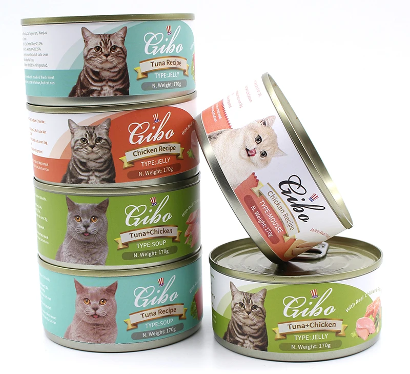 Factory Supply GIBO Brand High Protein Cat Canned Food Shreds in Gravy Treats Wet Dog Meat Tuna With Crab170g