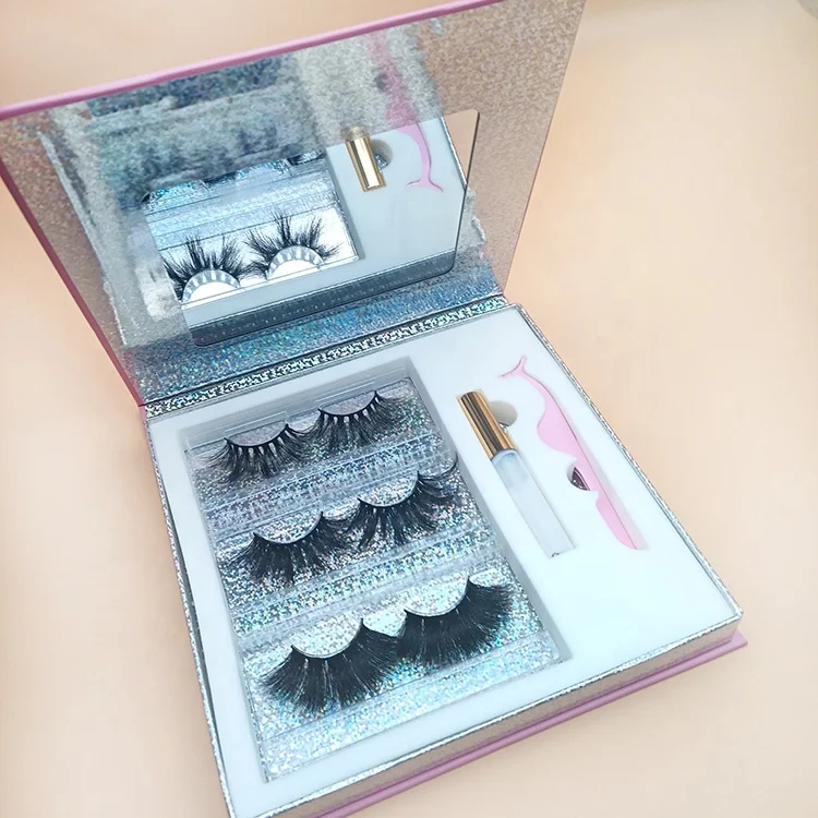 Wholesale private label luxury custom lash packaging kit full strip lashes false faux 3d mink eyelashes with glue and tweezer