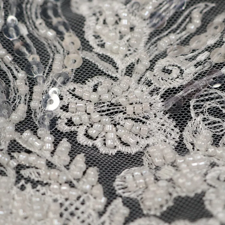 2022 French Crystal Sequins Bridal Embroidery Beads And Sequins Lace Tulle Fabric For High ordered Wedding party full dress
