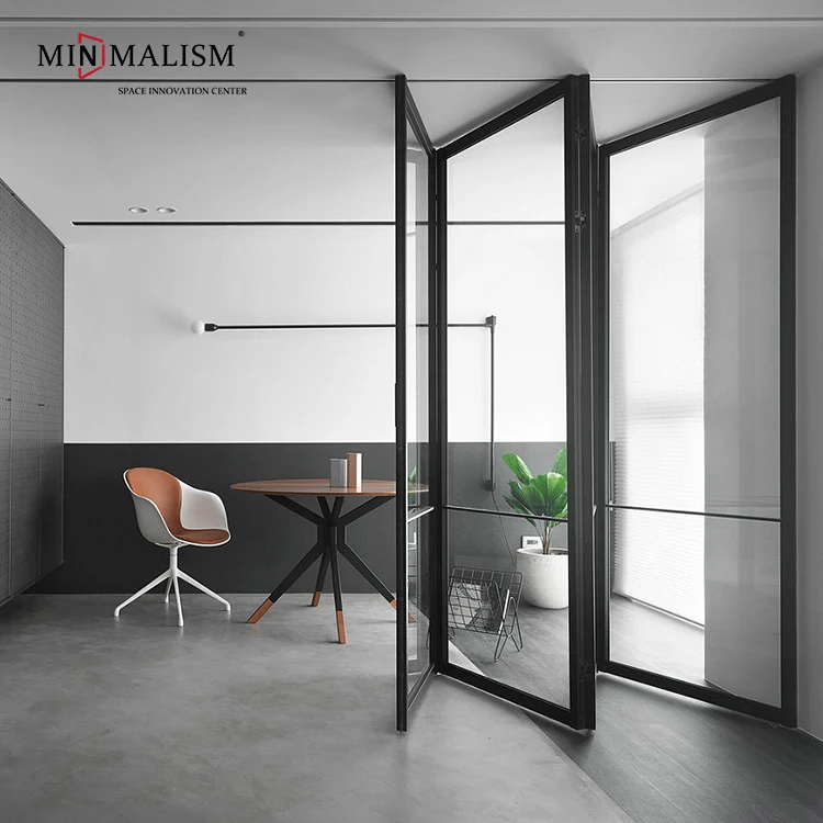 Thermal Break Aluminum Accordion Doors Folding Clear Tempered Glass Folding Doors Bi Fold Doors
