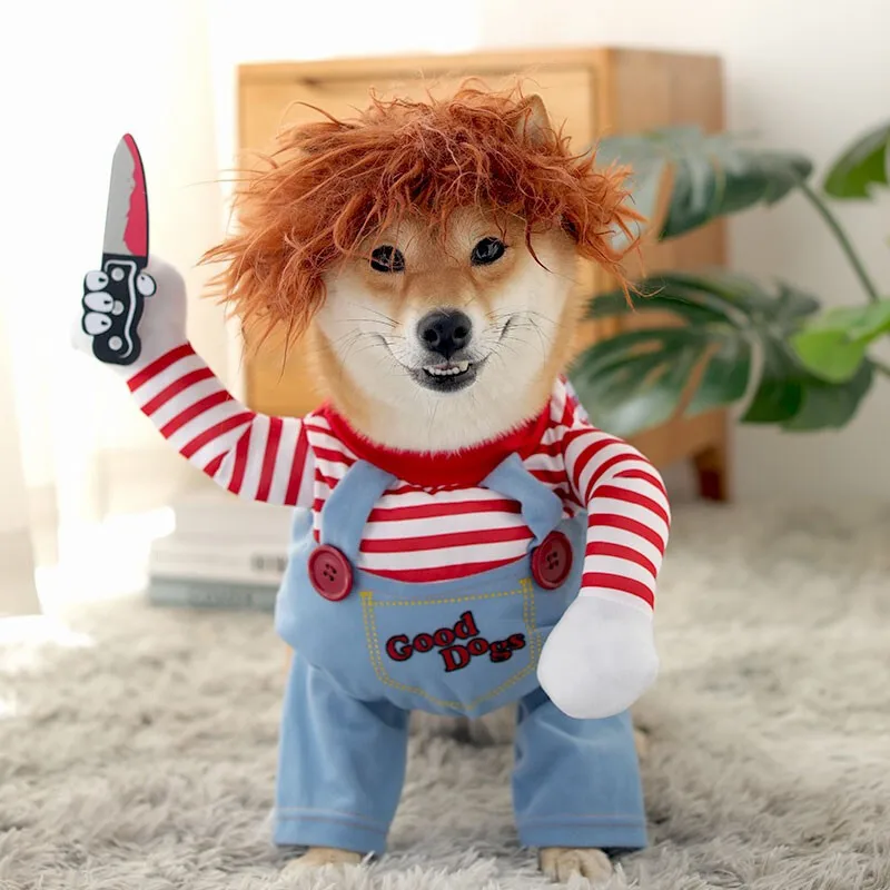 Wacky Dog Clothes Funny Pet Clothes with knife Halloween Burglar Costume Pet Holiday Outfit Children Wacky Pet Clothes