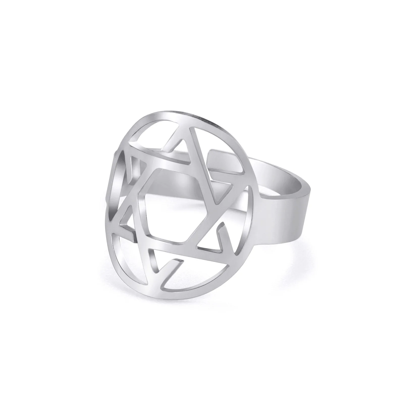 Religious Vintage Amulet Lucky Jewelry Stainless Steel 18k Gold Plated Hollow Hexagram Jewish Star Of David Opening Ring