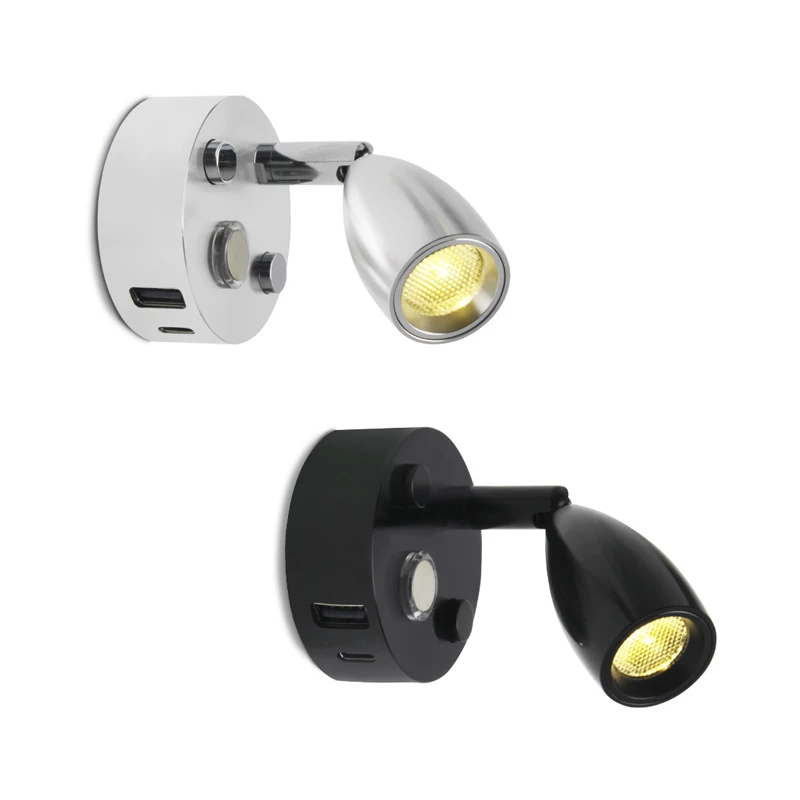 MIni Wall Lamp Marble CE Luminous 2W  Key switches LED Light RV DC10-30VV  The pole is bent WIth  Color Reading Lamp Light