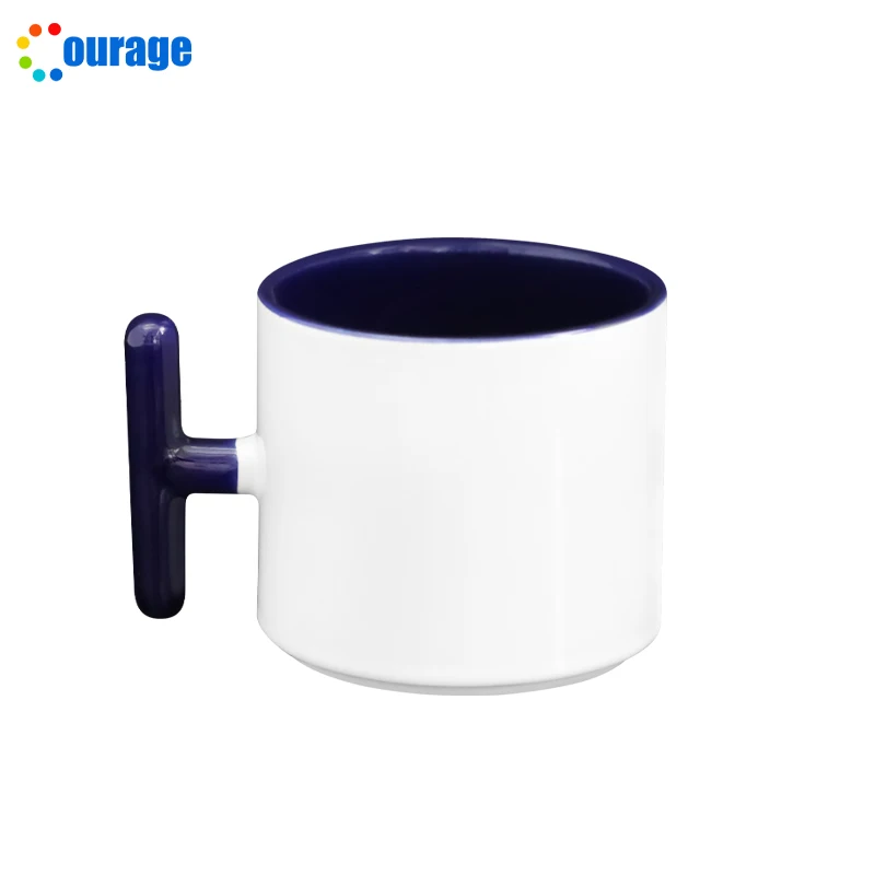 T shape handle inner color coffee mugs custom logo printed sublimation ceramic mug 8oz