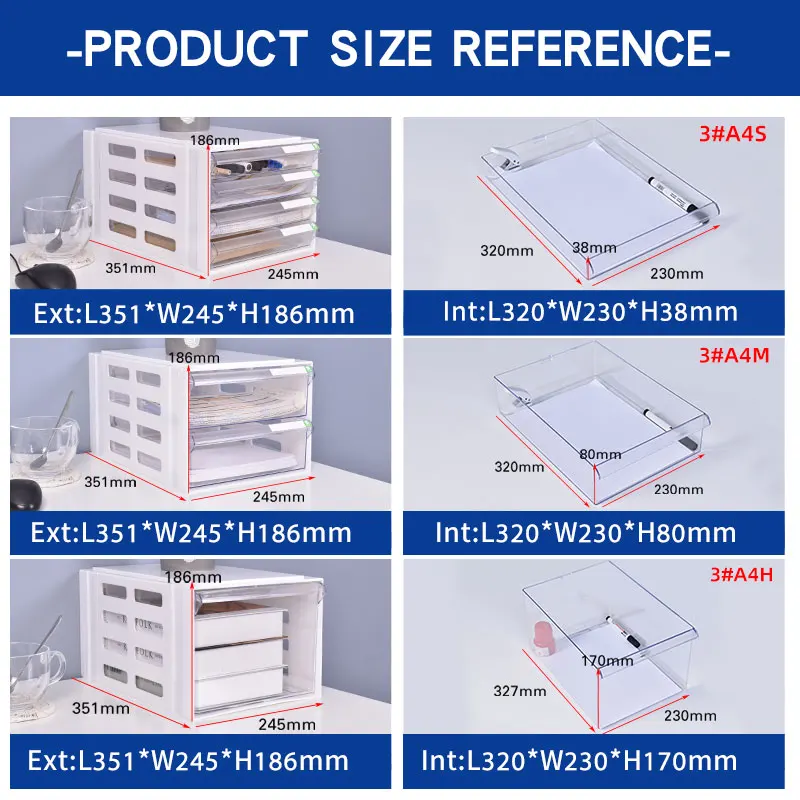 White Office Drawer Box File A4 Size Tabletop Desk Organizer Multi Layer Storage