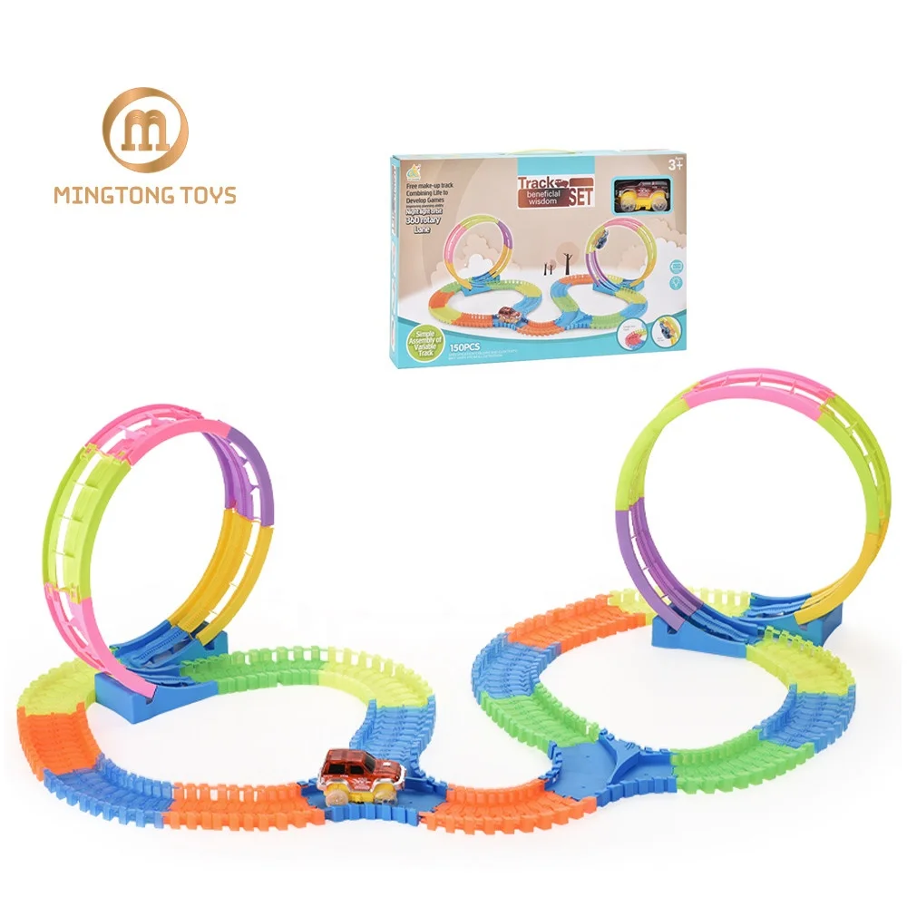 Развивающие развлечение дети 360 градусов гибкие волшебное освещение рельсы гонки игровой набор игрушечный автомобиль