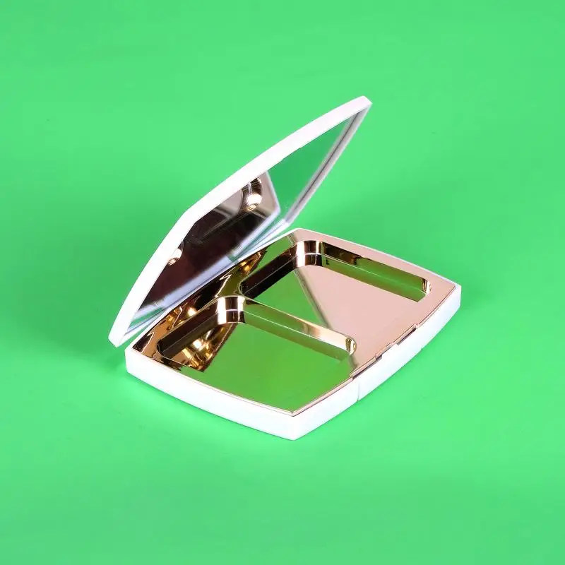 Double insert Two Pan elegant white compact case blush compact makeup compact container for face powder with mirror