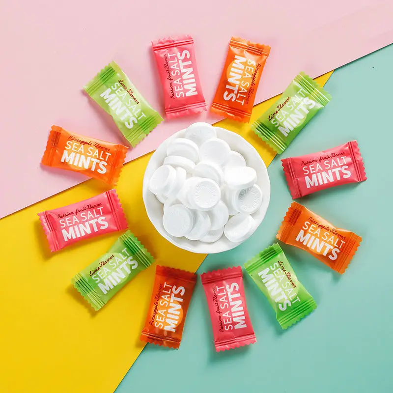factory direct sale Sea salt Mints Fresh Breath Vitamin C orange peel lozenges Mint candy loose snacks OEM label