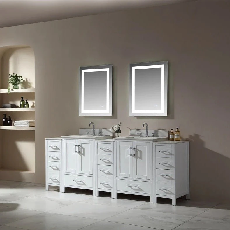 Freestanding undermount Sink White Stone Top Solid oak bathroom Vanity cabinet with Sink