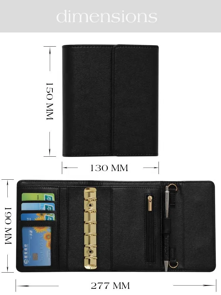 Hongbo New Best Selling Soft Leather A7 Gold Ring Budget Binder Clutches for Women as Document / Passport Holder / Card Wallet