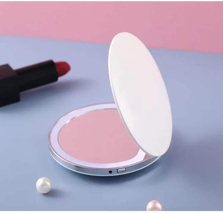 Folding Travel LED Light Makeup Mirror Compact Mirror 10X Magnification 2-sided Makeup Box With Led Light Mirror