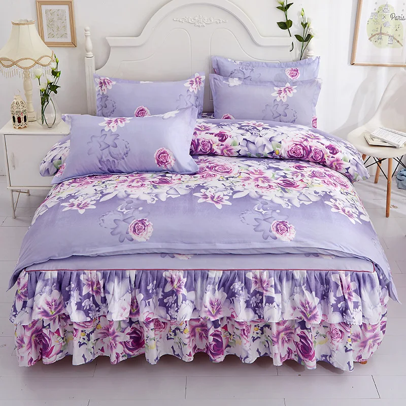 Bed skirt Floral Fitted Sheet Graceful Bedspread Lace Fitted Sheet Bedroom Bed Cover Skirt
