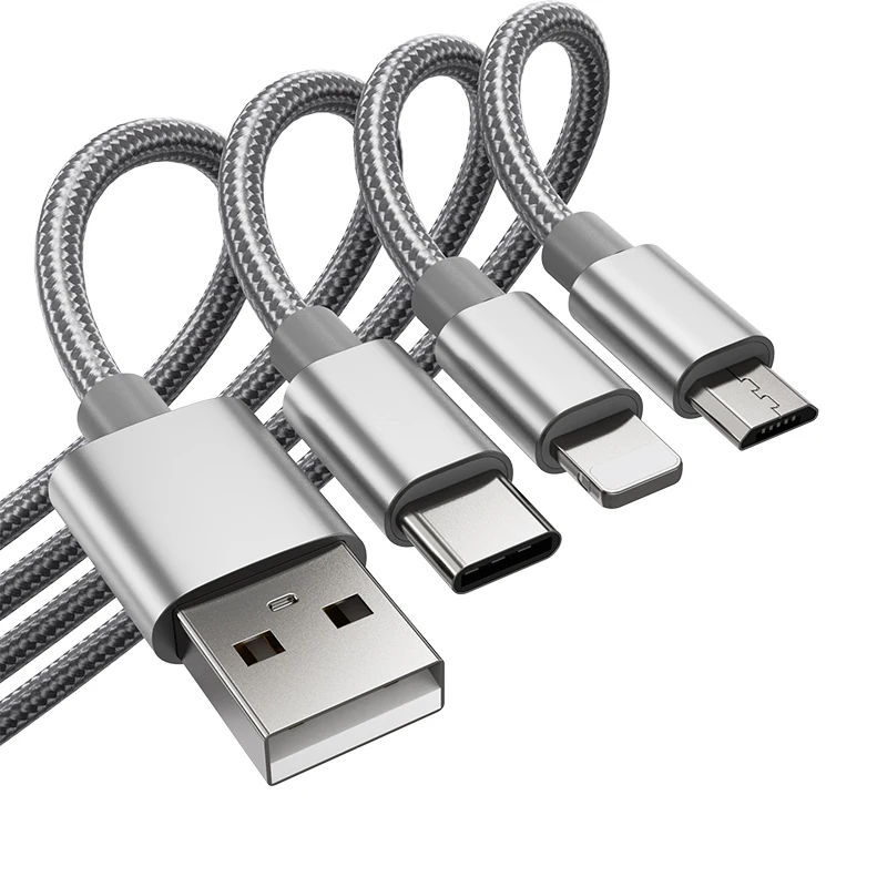 Многофункциональный нейлоновый USB-кабель 3 в 1 для зарядки мобильных телефонов Android а 8 Pin Micro Type C