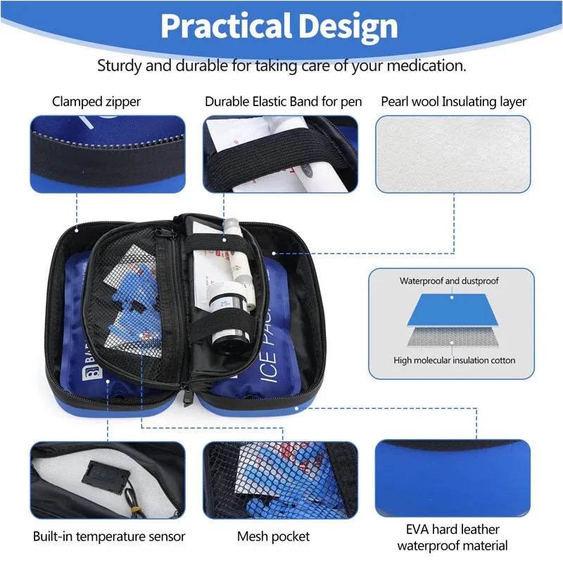 Custom logo portable eva hard shell thermal medical insulin pen carrying cooler travel case for diabetic