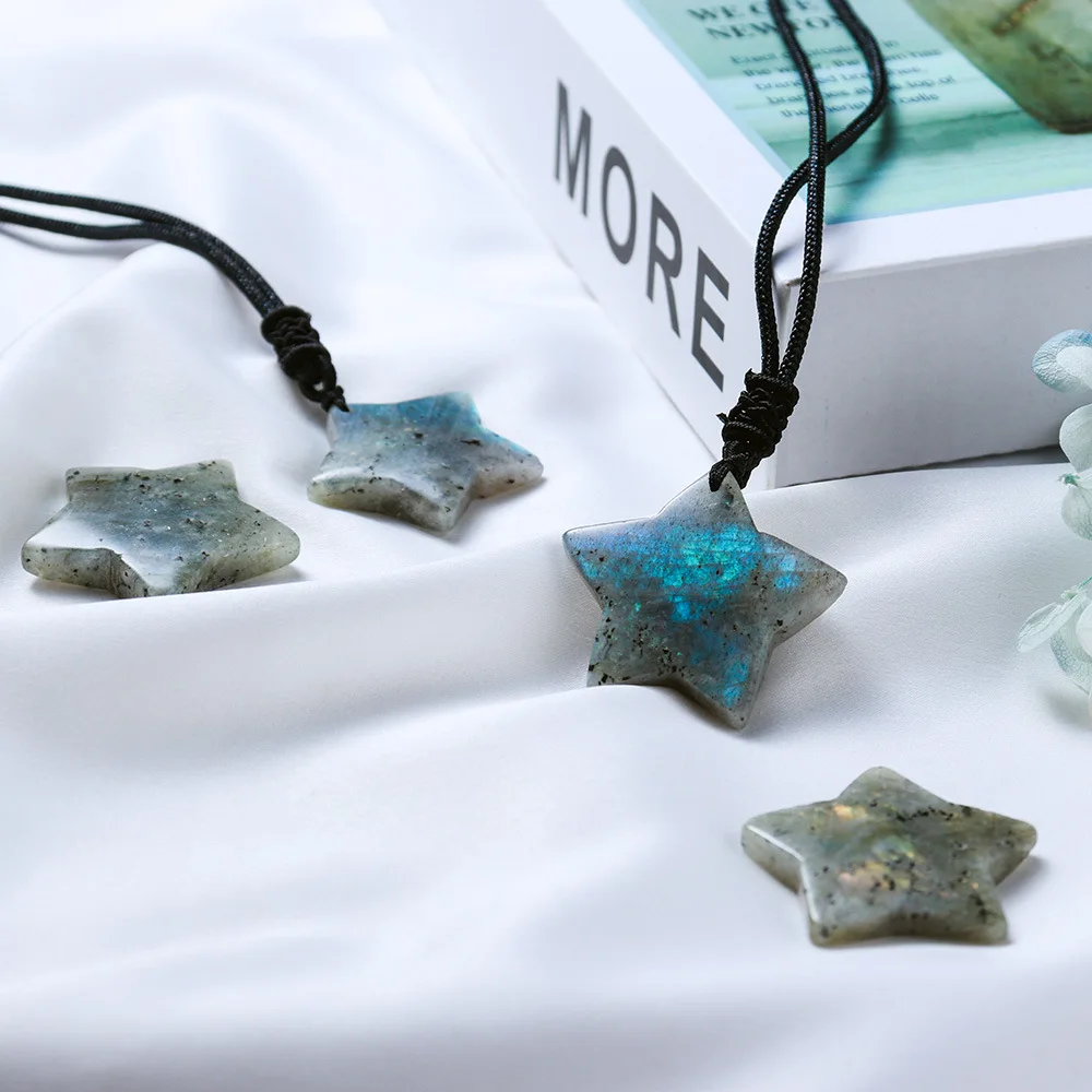 3cm Star Shape Carved Labradorite  Necklace Gemstone Natural Labradorite  Pendant Hand Carved Tiny Gemstone Pendant