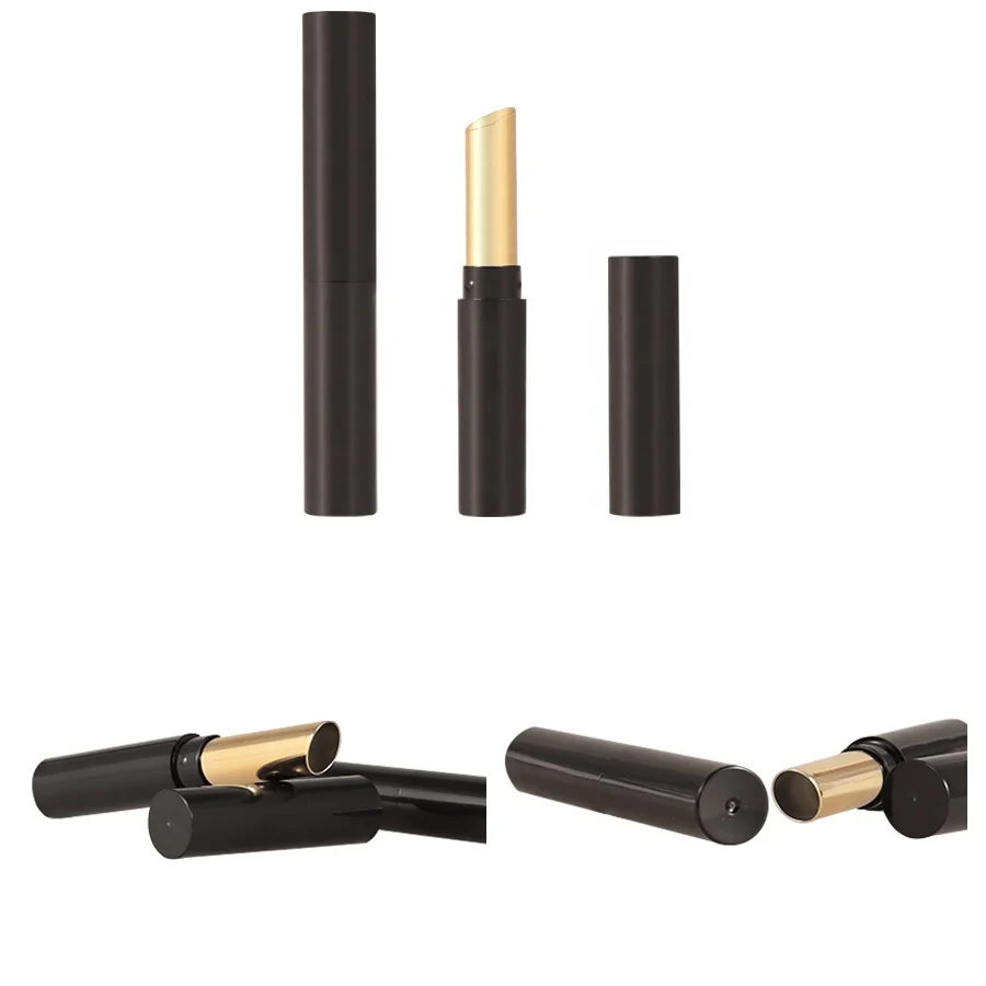 Eco-friendly 9g plastic cosmetic packing container bottle black lipstick tube empty slim round lip stick tube packaging