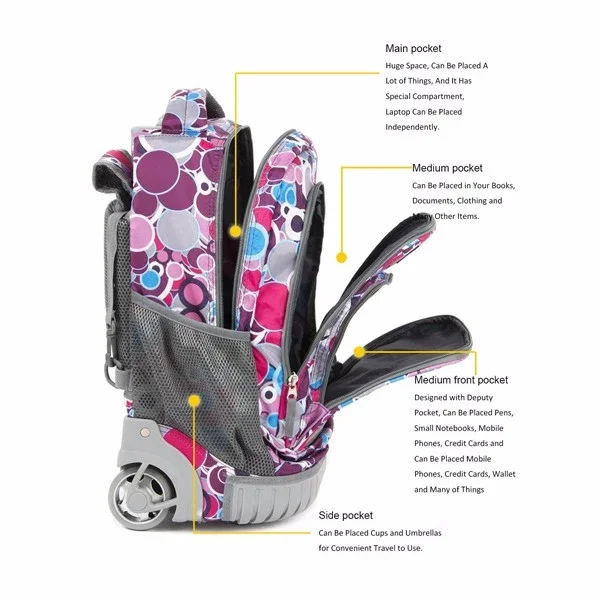 
Customized New Kids Trolley School Bag 18 Inch Oversize Load Bag School Wheel Backpack 