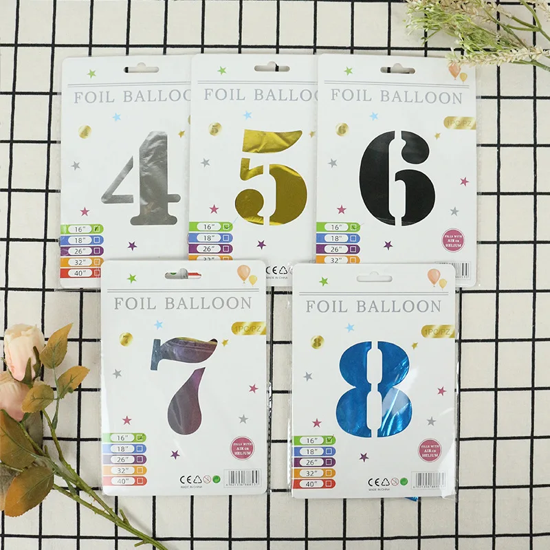 Wholesale 16 Inch Thin Individual Paper Card Package 0-9 Aluminum Foil Number Balloon For Birthday Party