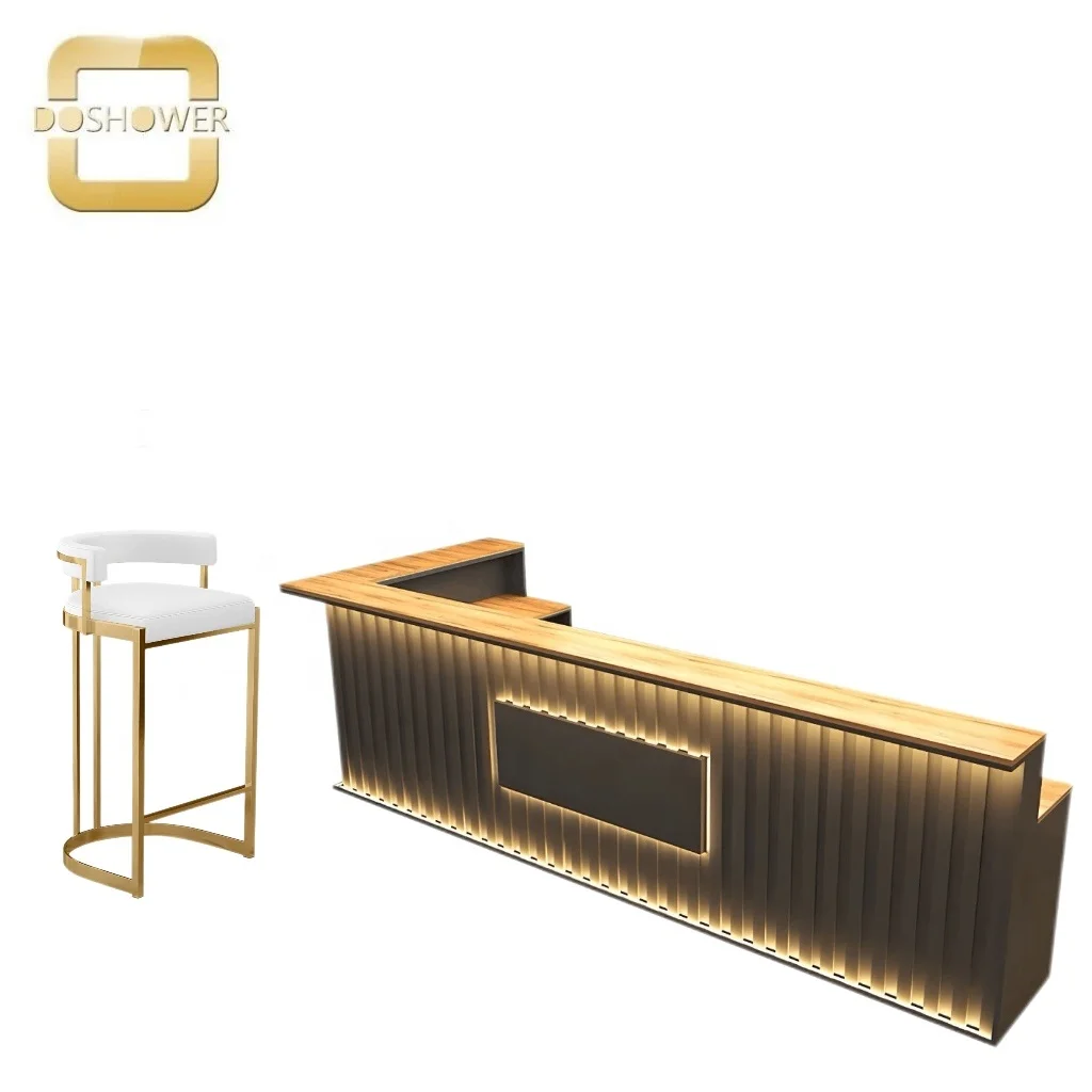 Pedicure manicure salon shop furniture for modern white beige gold color bar chair of salon furniture bar chair
