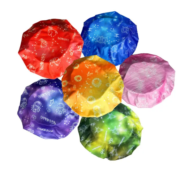 Hot Selling Comfortable Silk Satin Polyester Hair Sleeping Women Sleep Hat Zodiac Sign Bonnet