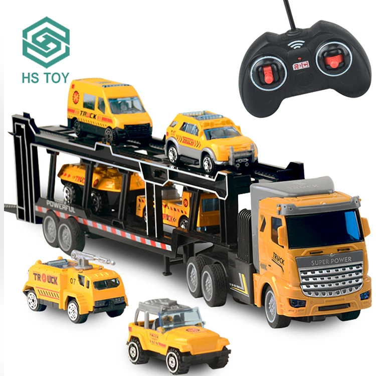 HS RC 4WD Double-decker Trailer Transport Toy Car 1:48 Scale Model Car Shipping Containers Carrier Truck For Sale
