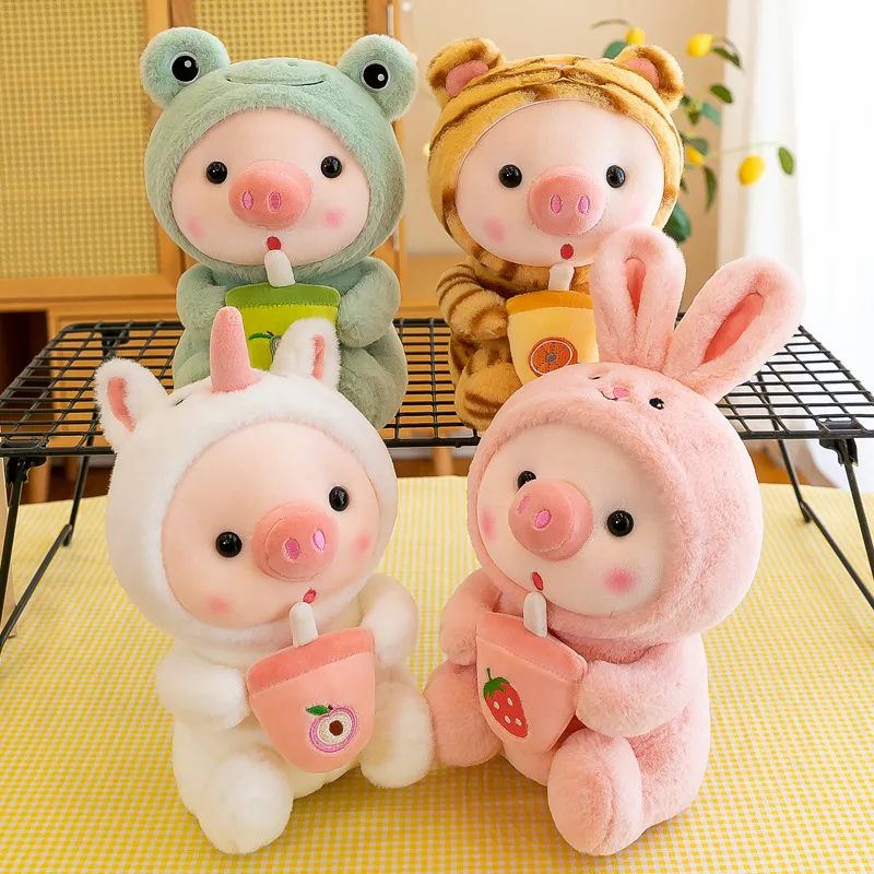 Bubble Tea Pig Plush Toy Stuffed Animal Bunny Frog Unicorn Tiger Pillow Cup Milk Tea Boba Plushies Doll Birthday Gift Cuddly