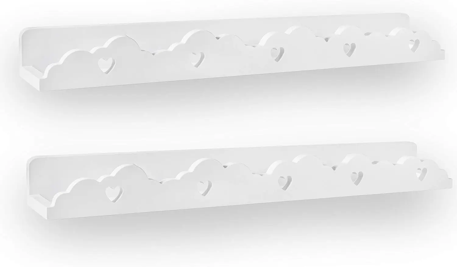 202408 White Two Shelf Set Wall Mounted Floating Shelves Book Storage Ledge Organizer Home Decor Display for Nursery Kids Room