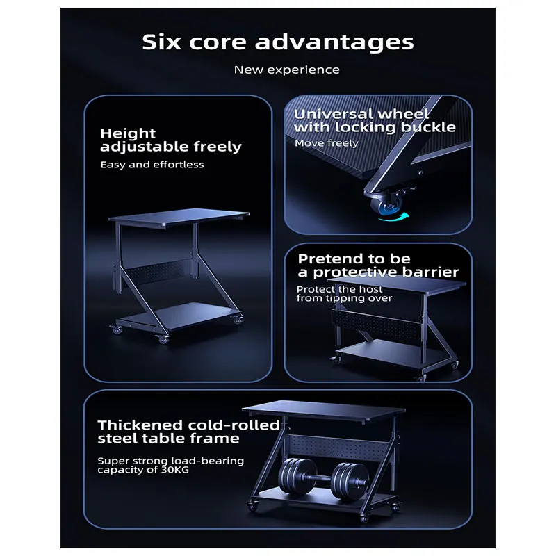 Modern Adjustable Height Gaming Desk Removable Desktop Computer Host Double Storage Shelf