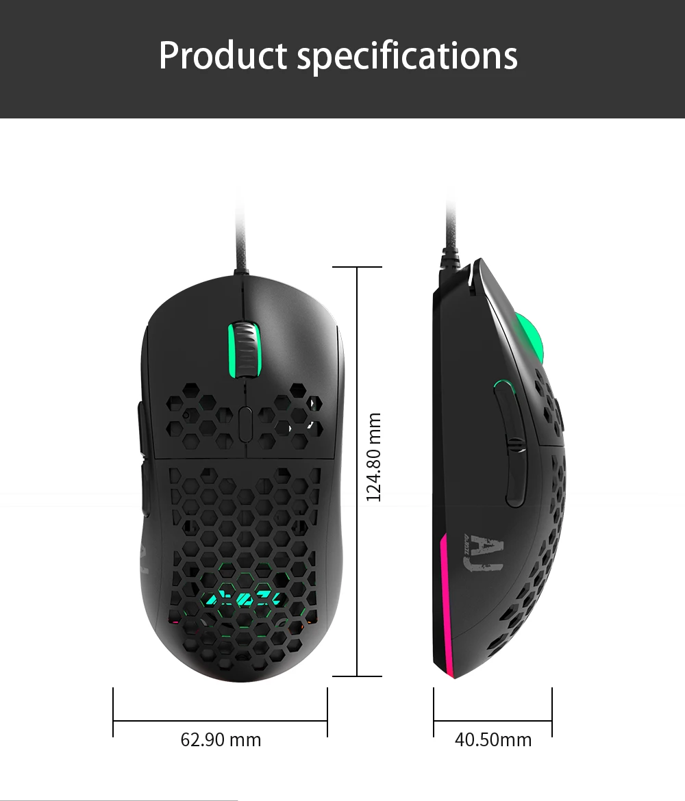 AJAZZ AJ380R Ergonomic honeycomb hollow design 12400dpi lightweight 69g wired USB computer gaming mouse