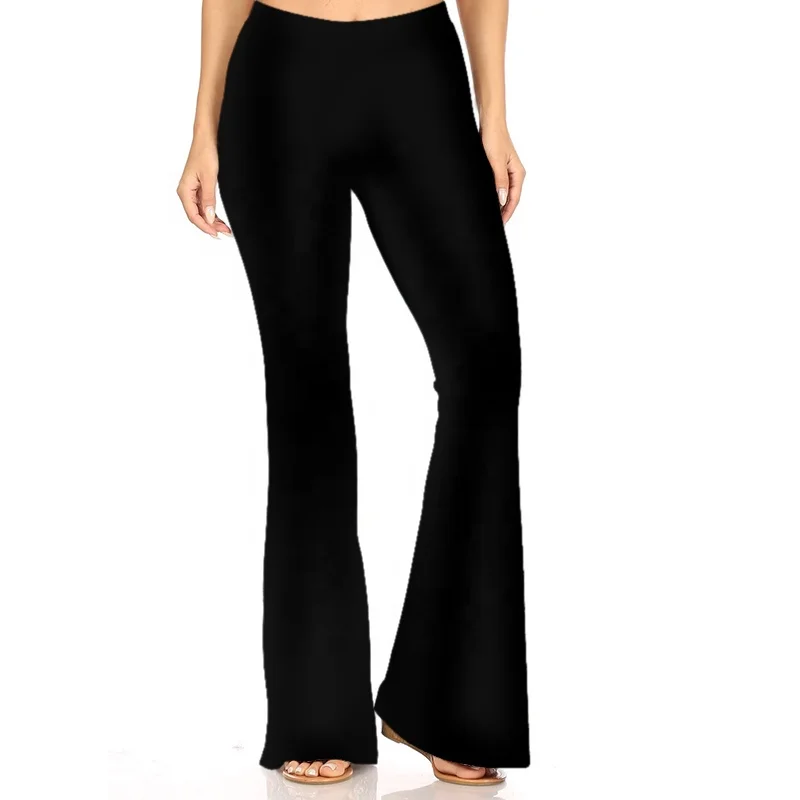 Wholesale gsm230 high yoga waist bell-bottomed pants buttery soft yiwu black solid color flare leggings for women