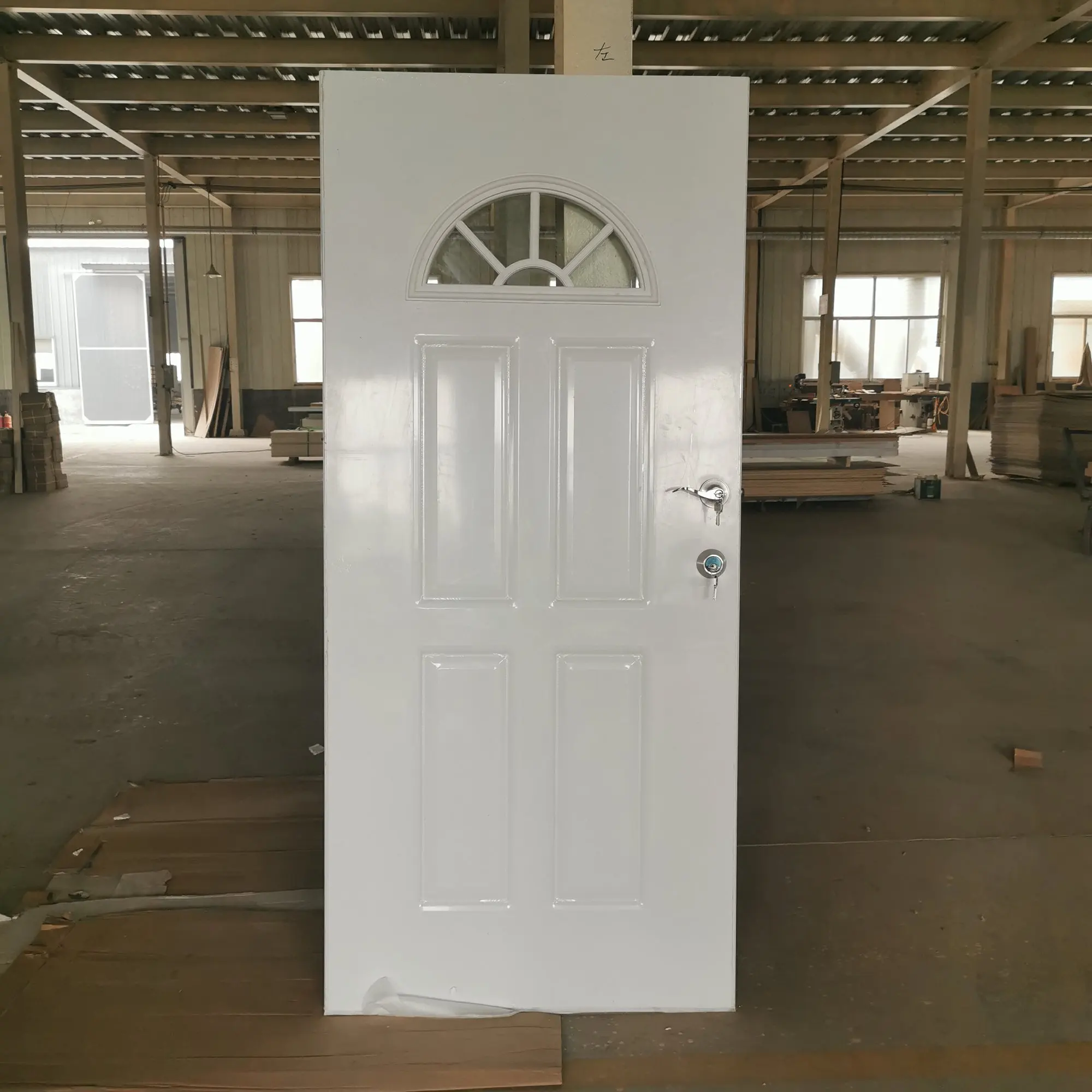 KANGTON Steel Wooden Door  Glass Design 5 Panel  Metal Entrance Door Front door