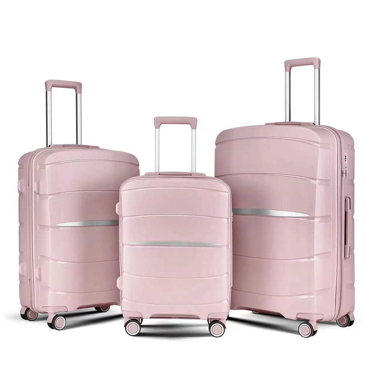Foreign trade PP suitcase 20-inch fall-resistant universal wheels customs password boarding case three-piece set travel trolley
