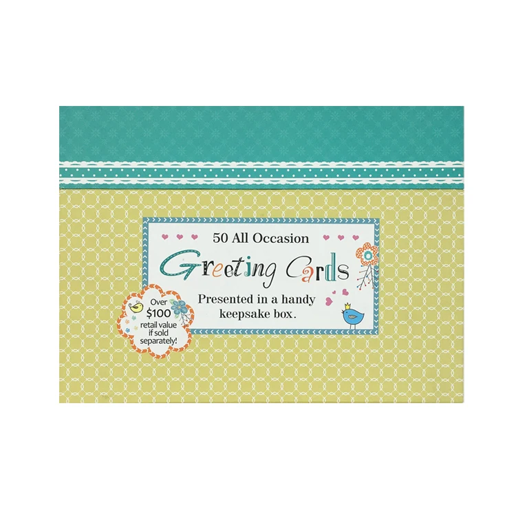 Custom assorted designs bulk premium set of 50 birthday greeting cards boxes