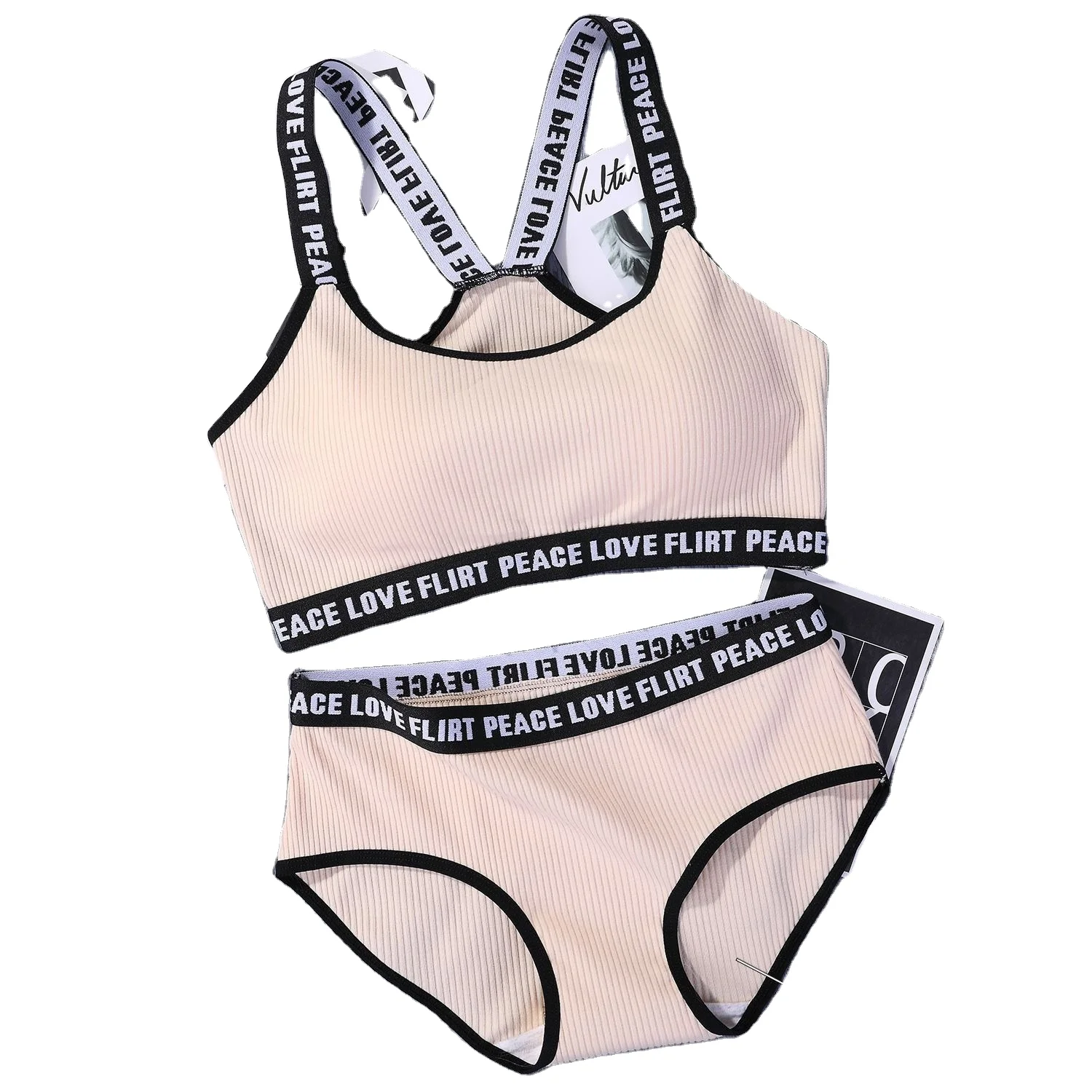 
Best Sell Spandex / Cotton / Bamboo Fiber Material Sustainable Feature Orange Color Bra & Brief Sets 