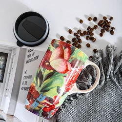 17 унций. Цветущий подарочный набор, латте, чайная чашка, кофейная керамическая кружка, фарфоровые керамические кружки с крышкой